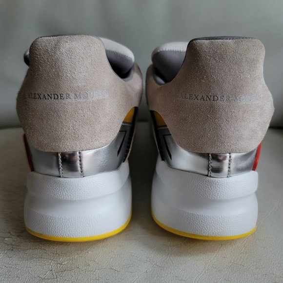 Alexander Mcqueen 42 9 Sprint Runner Court Trainer Oversize Sneaker White Silver - Picture 5 of 12